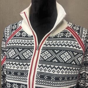 Eddie Bauer Fair Isle 1/4 Zip Sweater Womens L Nordic Snowflake Mock Neck Ski